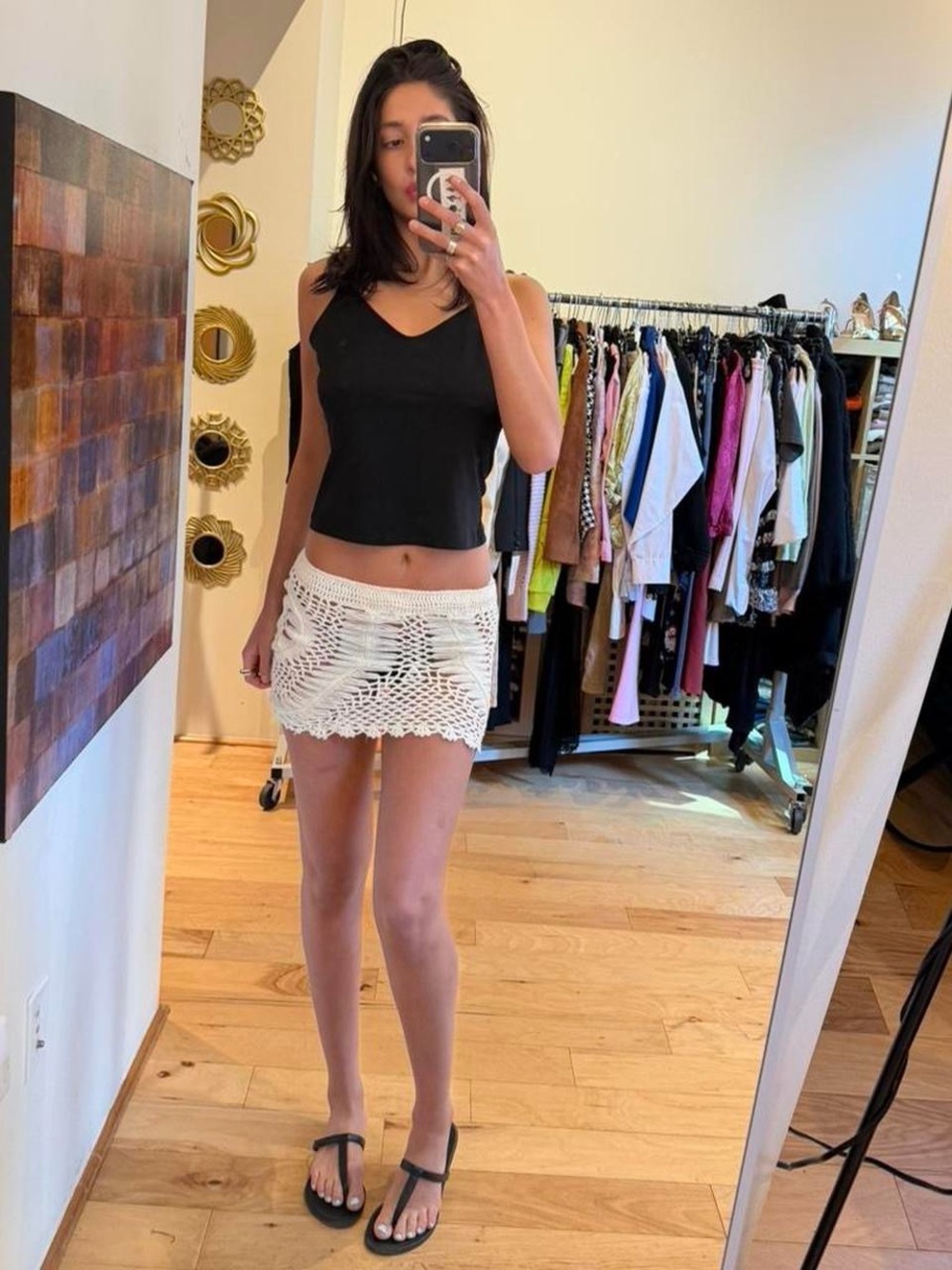 Cream Crochet Mini Skirt